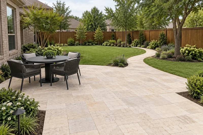 Illustrative future patio in a reclaimed yard