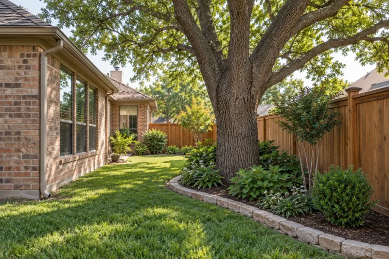 Illustrative tree beside a home