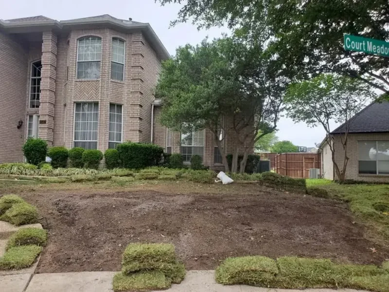 Corner home lawn replacement: before work, view 1