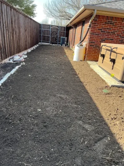 Decorated fence backyard and hot tub lawn: site preparation, view 1