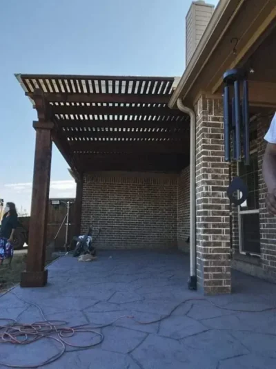 Wood pergola and concrete patio: project view, view 1