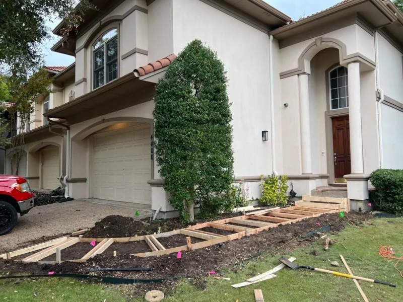 Curved flagstone entry walkway: formwork, view 1