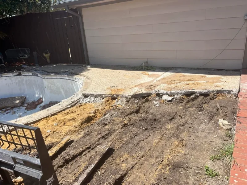 Plano pool removal to lawn: deck demolition, view 3