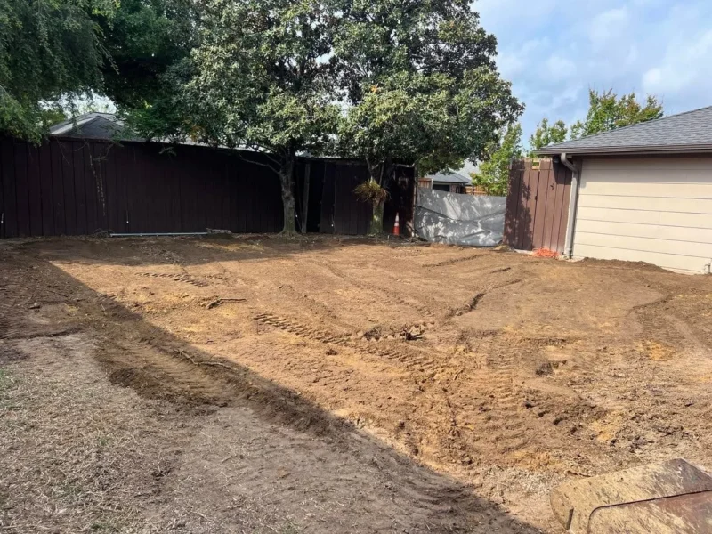 Plano pool removal to lawn: filled and graded yard, view 10